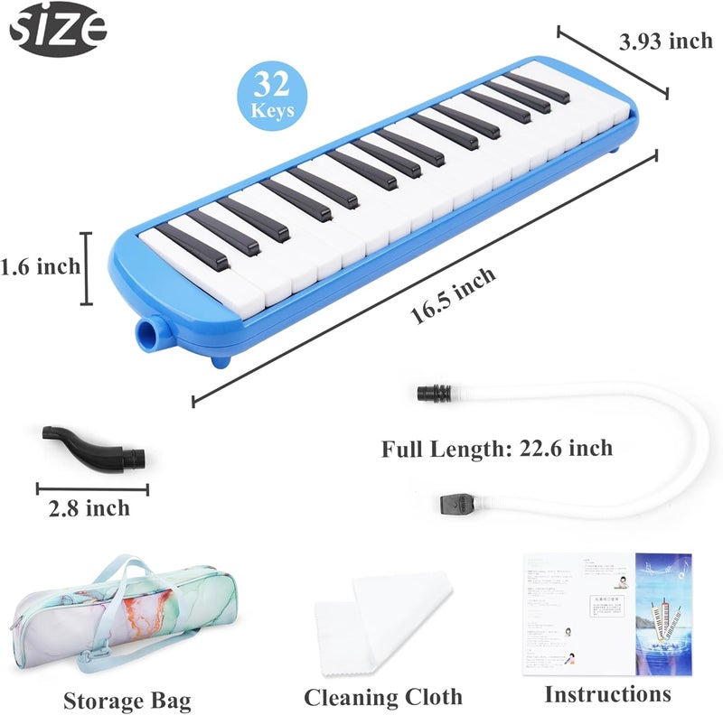 Haecsfl 32 Keys Melodica Instrument, Soprano Melodica Air Piano Keyboard Pianica with 2 Soft Long Tubes, 2 Short Mouthpieces and Carrying Bag(6-Blue) - Image 3